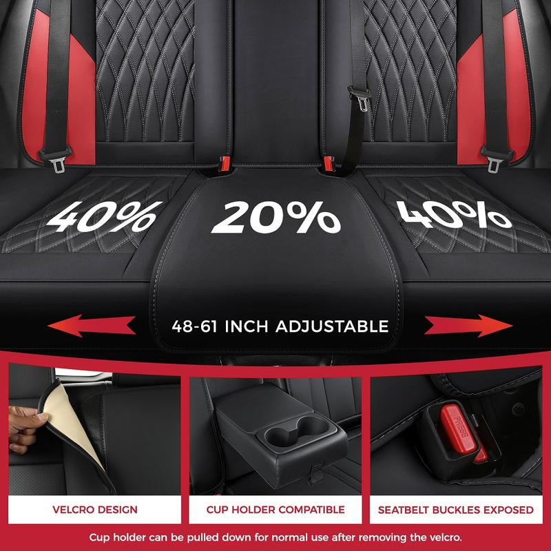 【Freesoo】Red Universal Car Seat Covers, Fits 6000+ Vehicles, Premium Breathable Leather，Automotive Interior Replacement Accessories | F2