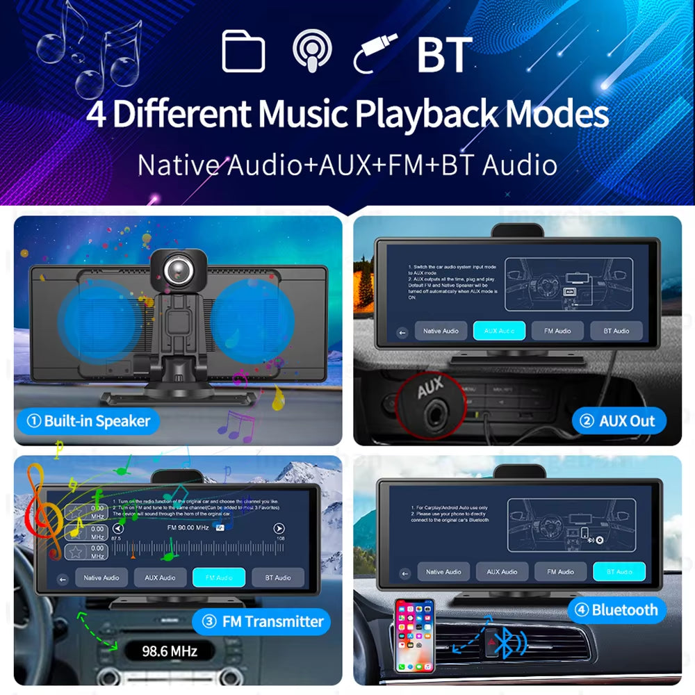 10.26" 4K Dash Cam ADAS Wireless Carplay & Android Auto Car DVR 5G Wifi GPS Navigation Rearview Camera Dashboard Video Recorder