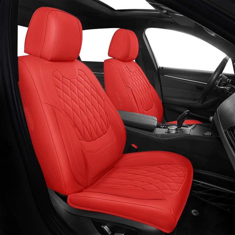 【Freesoo】Red Universal Car Seat Covers, Fits 6000+ Vehicles, Premium Breathable Leather，Automotive Interior Replacement Accessories | F2