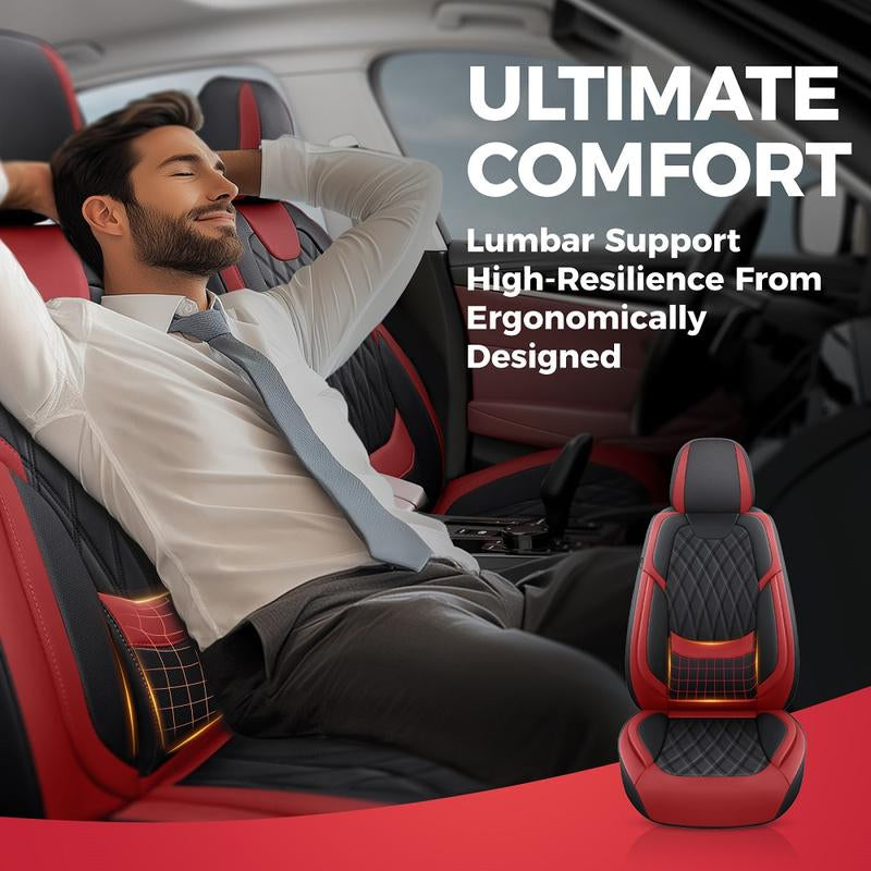 【Freesoo】Red Universal Car Seat Covers, Fits 6000+ Vehicles, Premium Breathable Leather，Automotive Interior Replacement Accessories | F2