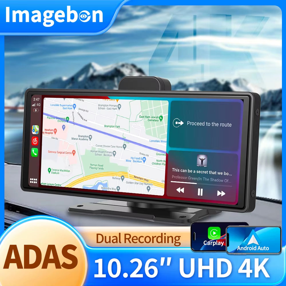 10.26" 4K Dash Cam ADAS Wireless Carplay & Android Auto Car DVR 5G Wifi GPS Navigation Rearview Camera Dashboard Video Recorder