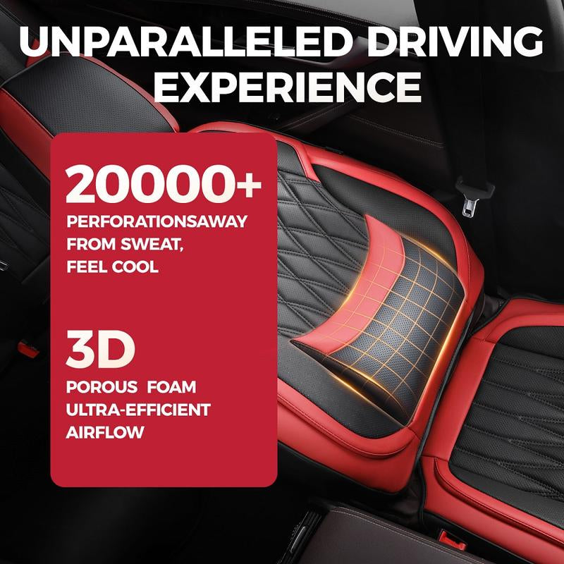 【Freesoo】Red Universal Car Seat Covers, Fits 6000+ Vehicles, Premium Breathable Leather，Automotive Interior Replacement Accessories | F2