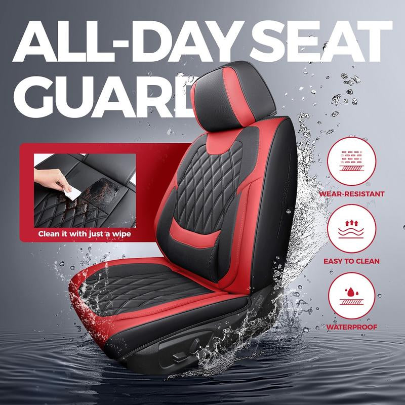 【Freesoo】Red Universal Car Seat Covers, Fits 6000+ Vehicles, Premium Breathable Leather，Automotive Interior Replacement Accessories | F2