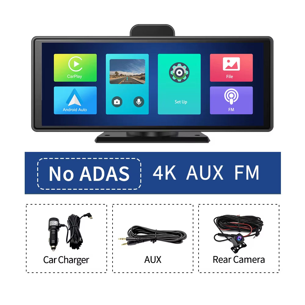 10.26" 4K Dash Cam ADAS Wireless Carplay & Android Auto Car DVR 5G Wifi GPS Navigation Rearview Camera Dashboard Video Recorder