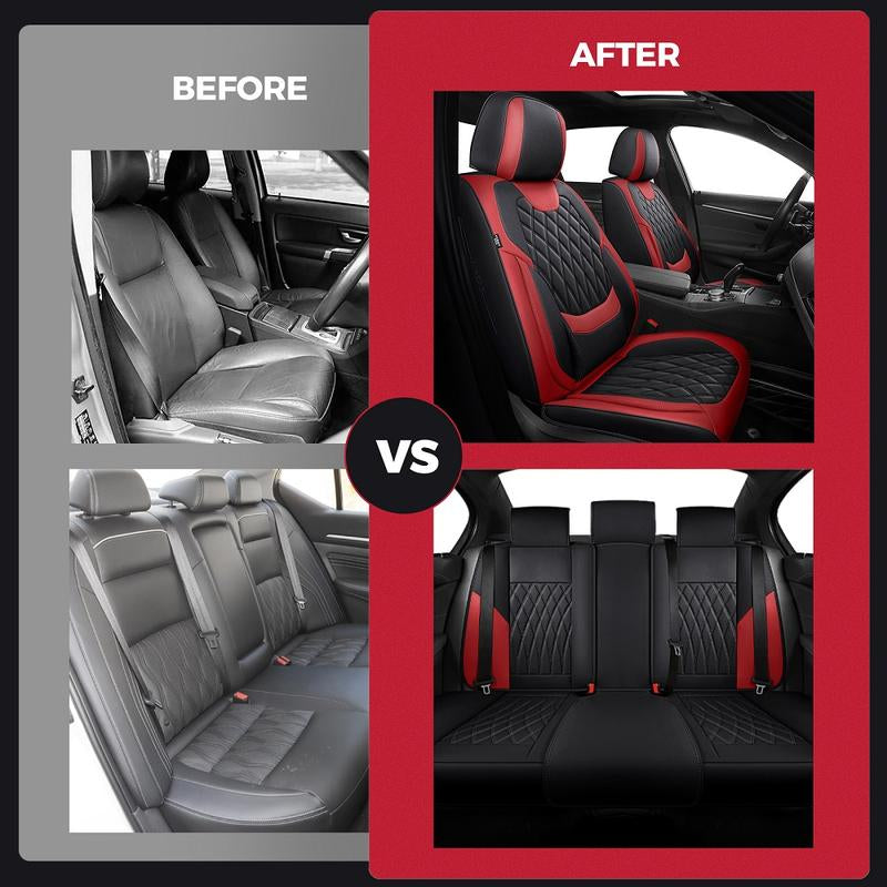 【Freesoo】Red Universal Car Seat Covers, Fits 6000+ Vehicles, Premium Breathable Leather，Automotive Interior Replacement Accessories | F2